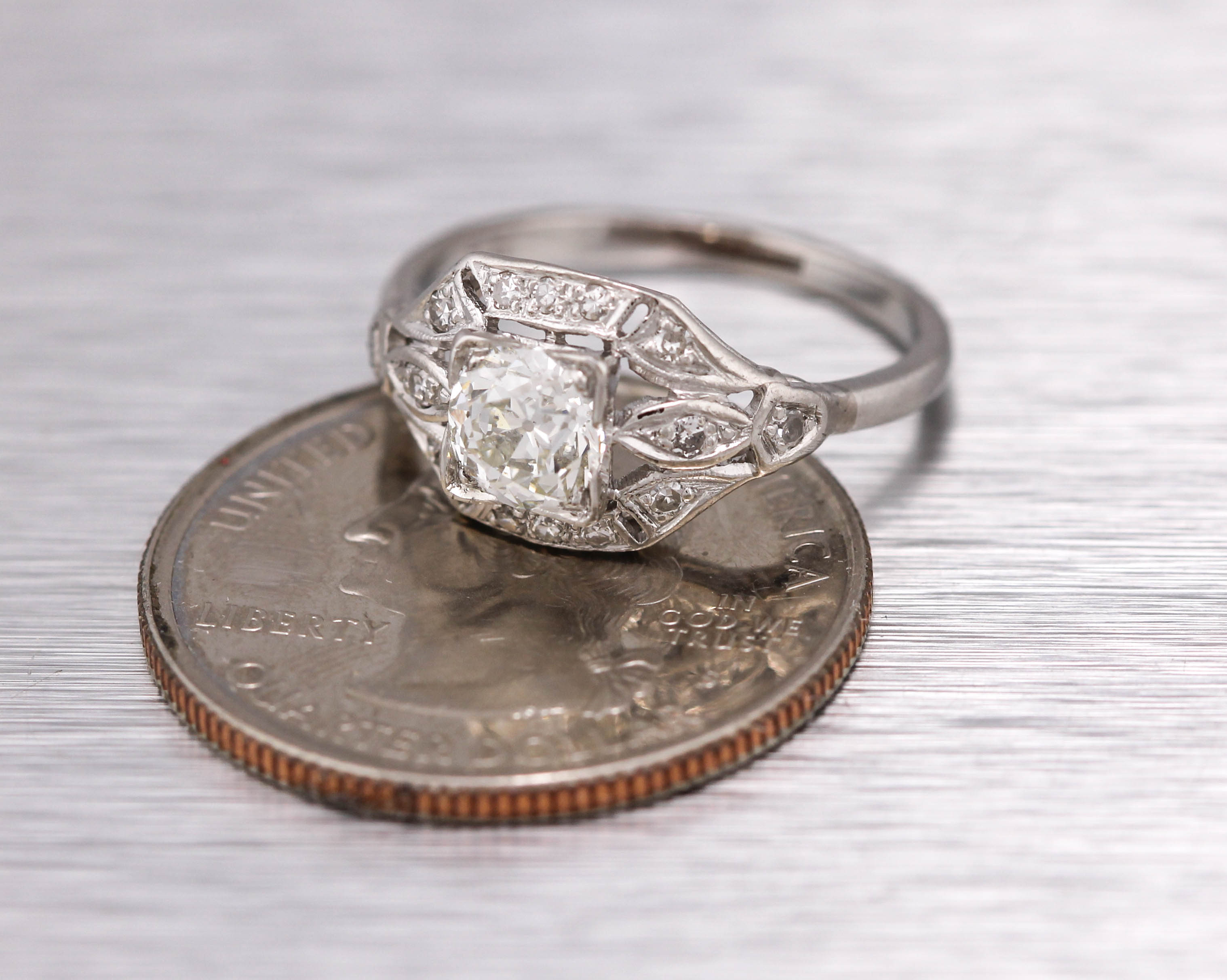 Antique Art Deco Platinum 0.89ctw Old European Diamond Engagement Ring EGL USA