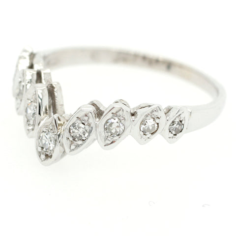 Vintage 0.45ctw Diamond Marquise-Style Chevron Ring - 14k White Gold Size 6.75