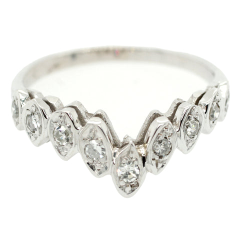 Vintage 0.45ctw Diamond Marquise-Style Chevron Ring - 14k White Gold Size 6.75