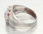 Antique Art Deco 0.75ct Ruby and Diamond Flower Band Ring in 18k White Gold