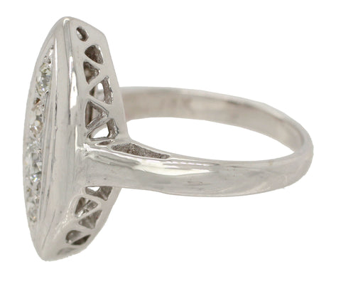 Antique Art Deco 0.35ctw Diamond Marquise Cocktail Ring in 14k White Gold | 4.25