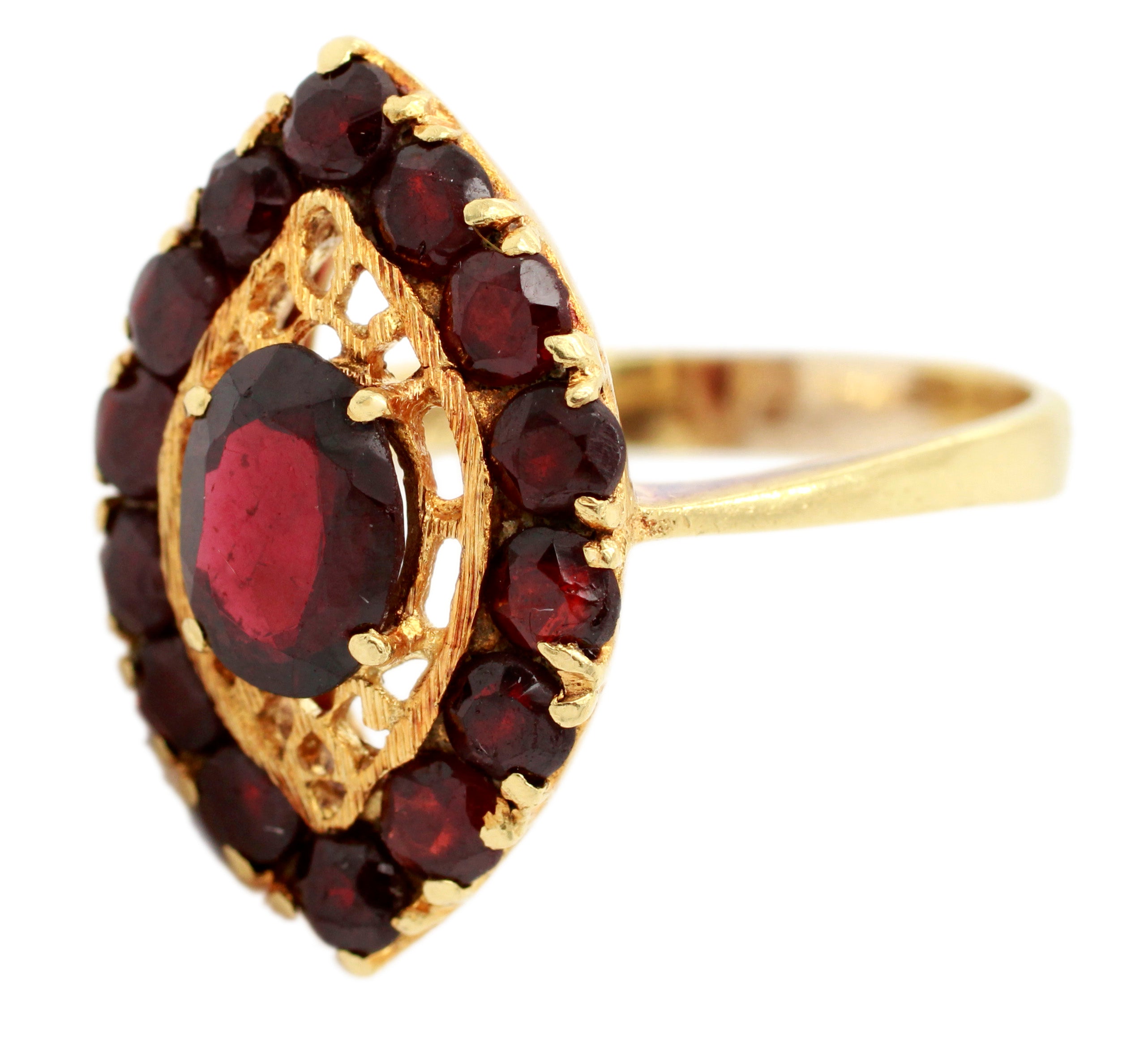 Antique Art Deco 2.60ctw Marquise Garnet Cocktail Ring - 18k Yellow Gold Size 9