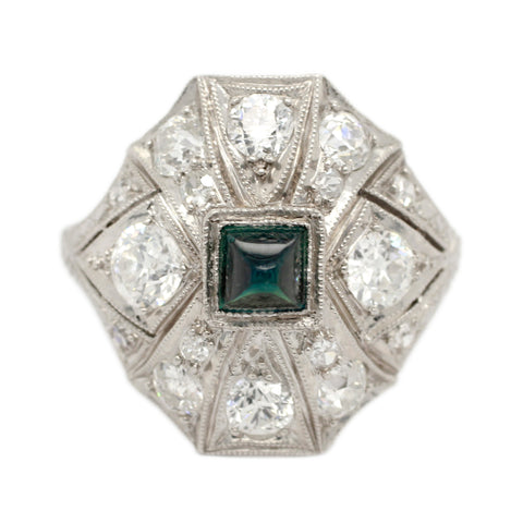 Antique Art Deco 0.40ct Triangle Sapphire & Diamond Cocktail Ring - Platinum