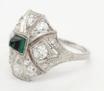 Antique Art Deco 0.40ct Triangle Sapphire & Diamond Cocktail Ring in Platinum
