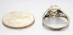 Art Deco 0.90ct Diamond & Sapphire Filigree Ring - 22k White Gold | Size 6.75