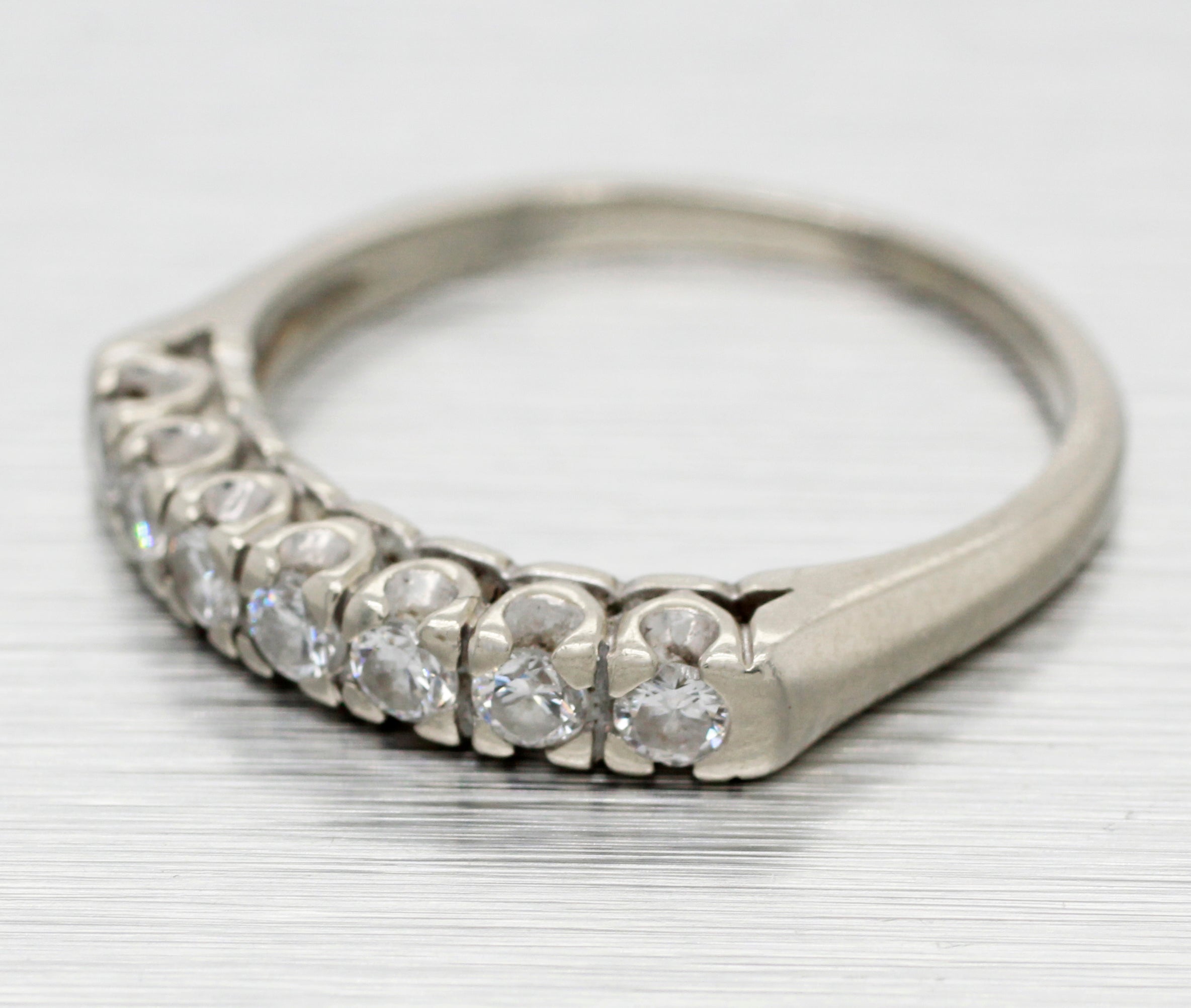 Antique Art Deco 0.50ctw Diamond Row Wedding Band Ring in 14k White Gold