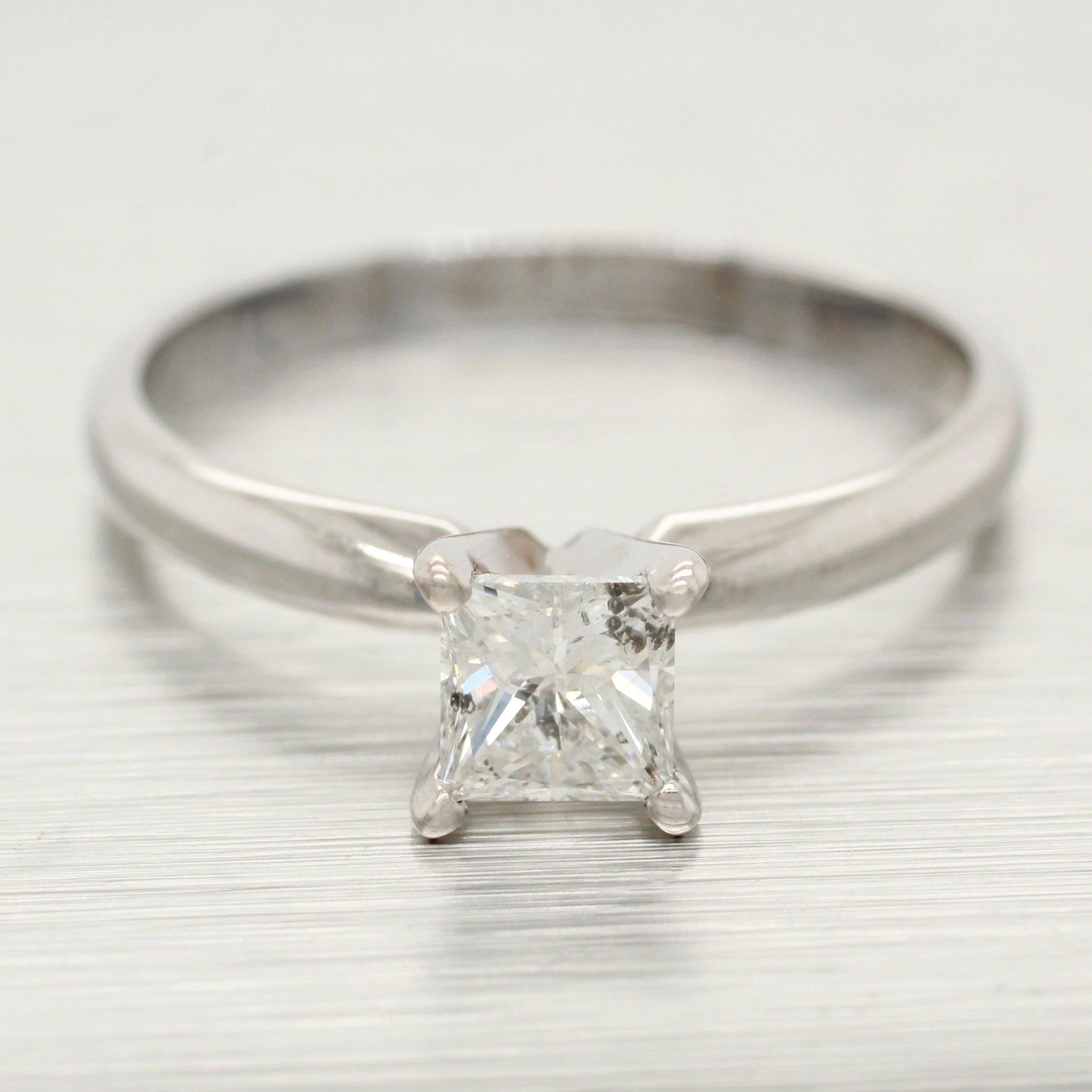 Vintage 0.53ct Asscher Diamond Solitaire Engagement Ring - 14k White Gold | 6.75