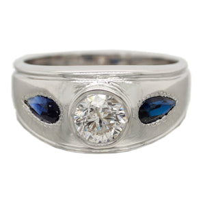 Vintage 1ct Diamond & 0.50ctw Sapphire Band Ring - 14k White Gold | Size 7.50