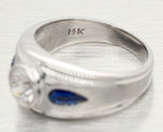 Vintage 1ct Diamond & 0.50ctw Sapphire Band Ring - 14k White Gold | Size 7.50