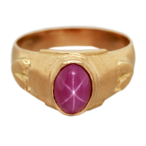 Vintage Pink Star Sapphire Solitaire Heart Band Ring - 18k Yellow Gold