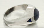 Men's Modern 7ct Blue Star Sapphire Band Ring  - 18k White Gold | Size 10.5