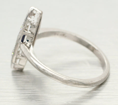 Vintage 0.20ct Sapphire & 0.50ctw Diamond Cocktail Ring in Platinum