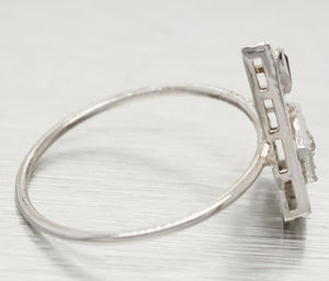 Antique Art Deco Diamond/Sapphire Triangle Pin Conversion Ring - 14k White Gold