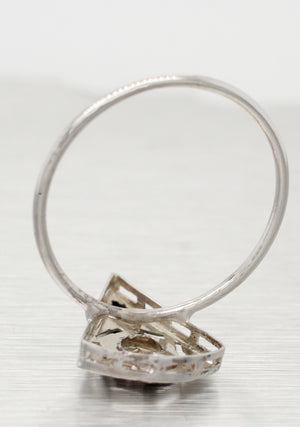 Antique Art Deco Diamond/Sapphire Triangle Pin Conversion Ring - 14k White Gold