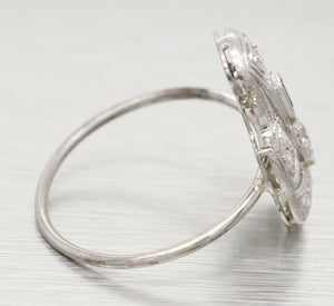 Antique Art Deco 0.40ctw Diamond & Sapphire Pin Conversion Ring - 14k White Gold