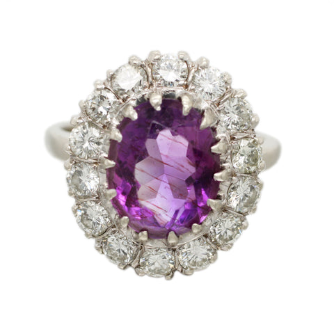 Vintage 1.50ct Amethyst & 1.25ctw Diamond Halo Cocktail Ring in 14k White Gold