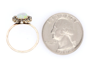 Antique Art Nouveau 0.75ct Precious Opal & Diamond Pin Conversion Ring 14k Gold