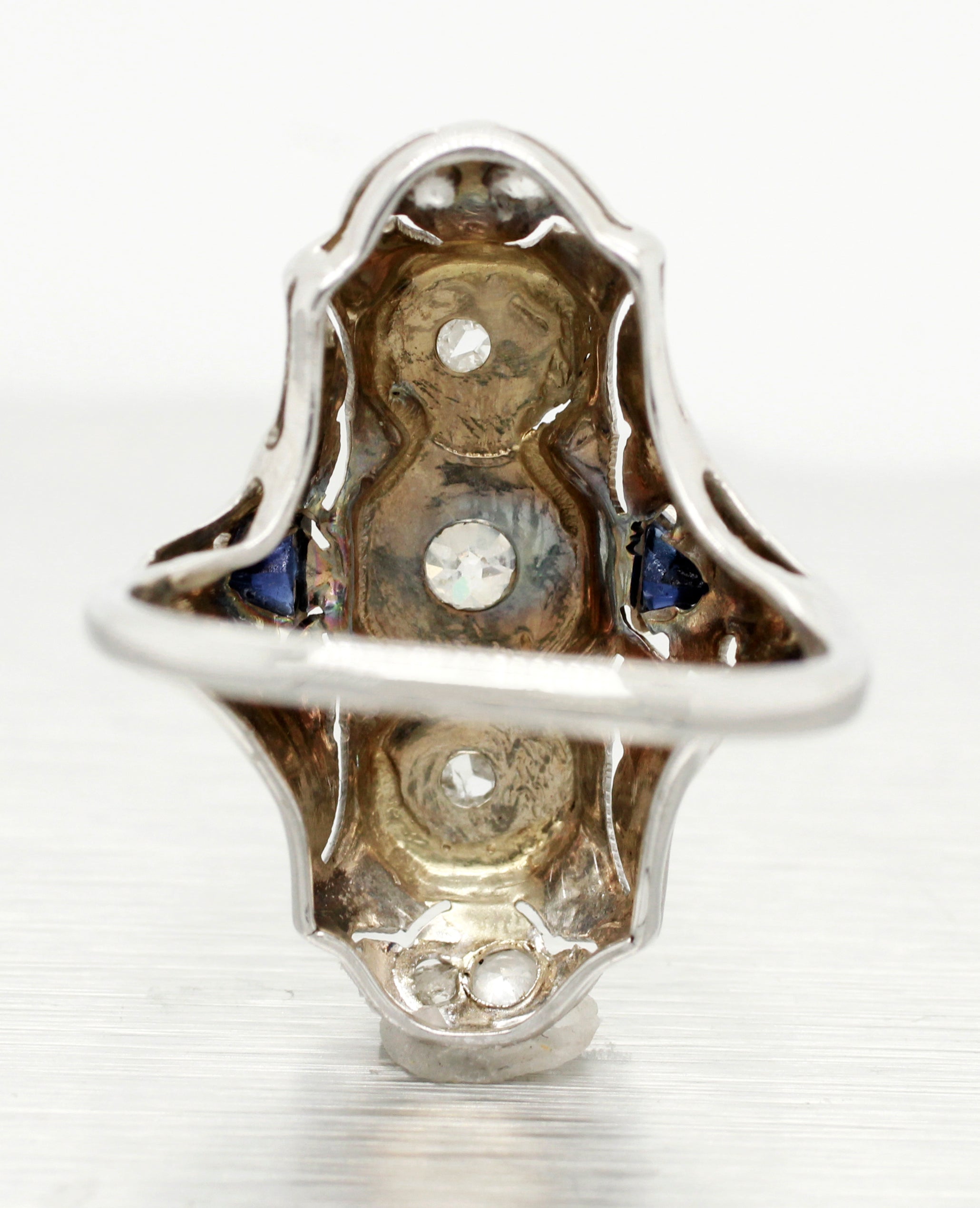 Antique Art Deco 0.40ctw Diamond & Sapphire Cocktail Ring in 18k White Gold