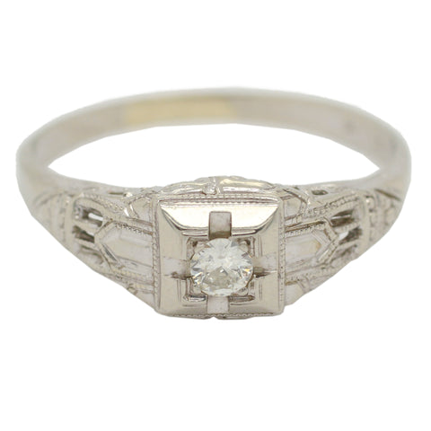 Antique Art Deco 0.07ctw Solitaire Diamond Ring in 14k White Gold