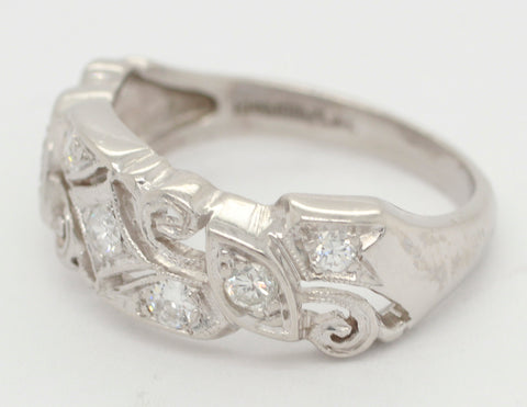 Antique Art Deco 0.20ctw Diamond Swirl Band Ring in 900 Platinum | Size 5.5