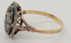 Antique Art Nouveau .05ctw Sapphire Diamond Oval Cocktail Ring - 18k Yellow Gold
