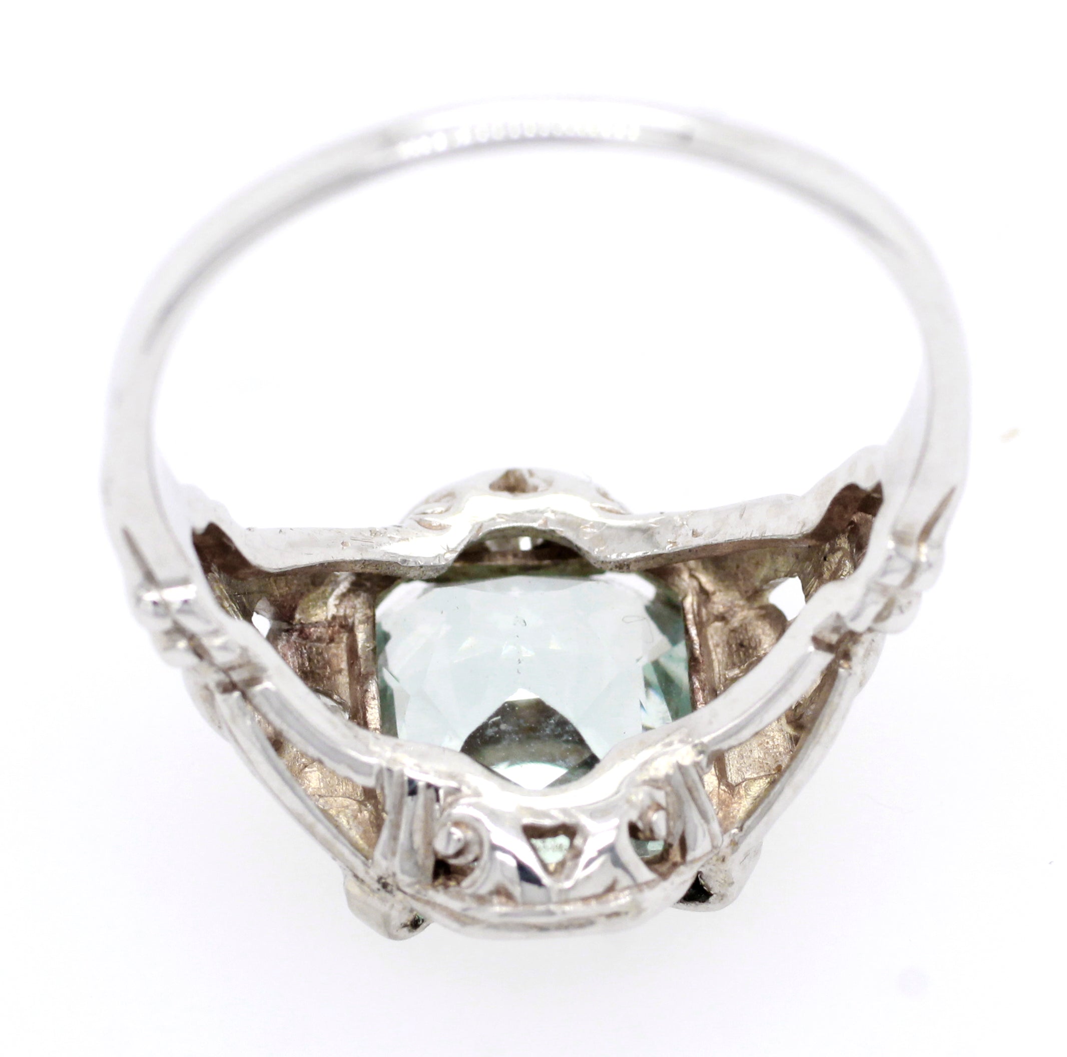 Antique Art Deco 3.00ct Aquamarine & Diamond Engagement Ring in 14k White Gold