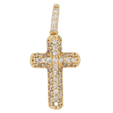 Vintage 0.50ctw Flushed Small Diamond Cross Pendant Charm in 14k Yellow Gold