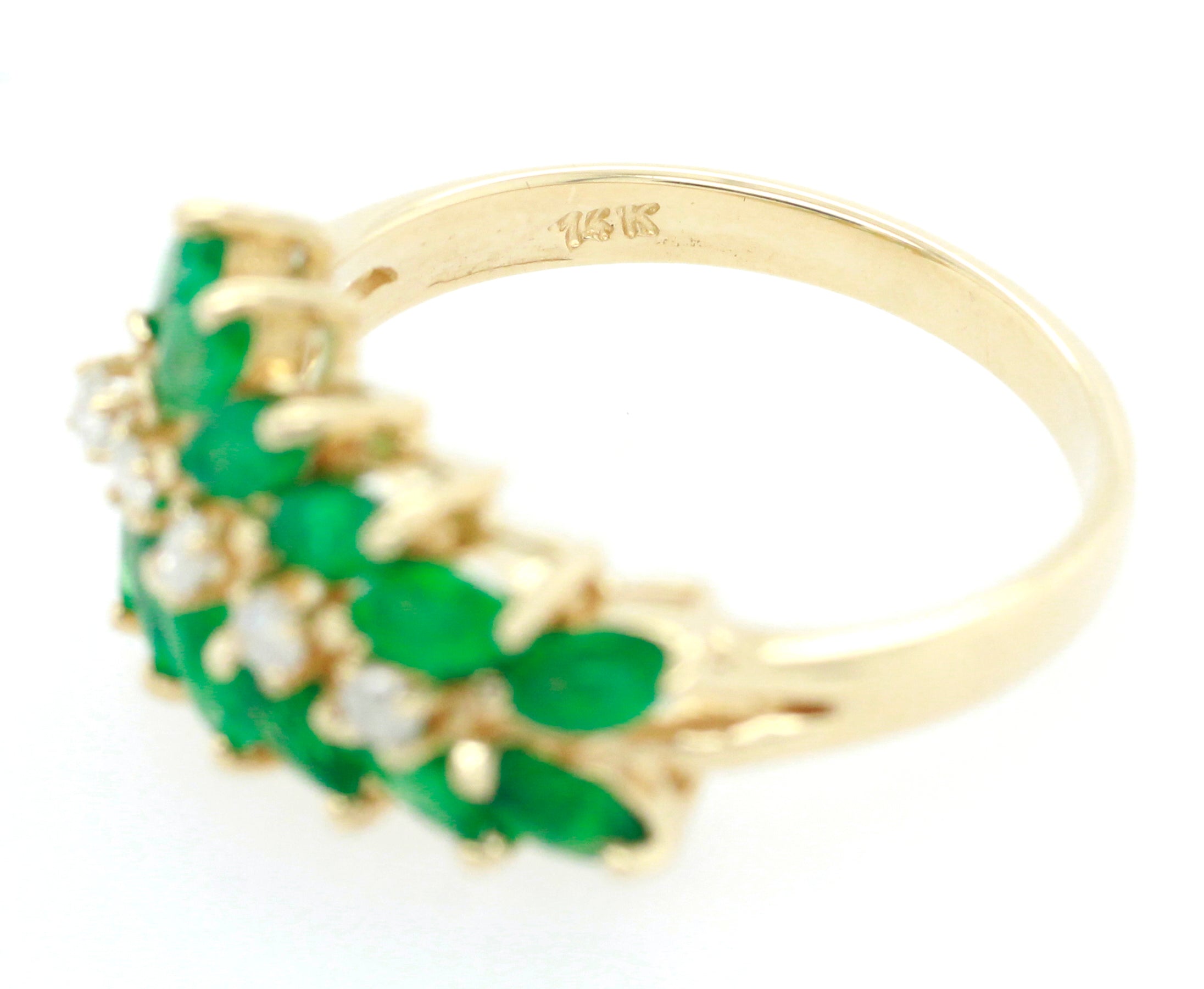Vintage 0.50ctw Emerald & Diamond Leaf Band Ring in 14k Yellow Gold | Size 6
