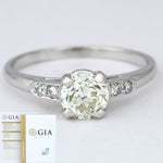 GIA Modern Solid Platinum 0.88ct and 0.10ctw Accent Diamond Engagement Ring