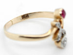 Antique Art Deco 14k Yellow Gold 0.10ct Ruby & Diamond Statement Ring