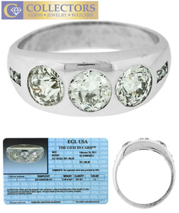 2.86ctw Three-Stone Round Diamond Wedding Band 14K White Gold Ring Men's Women's