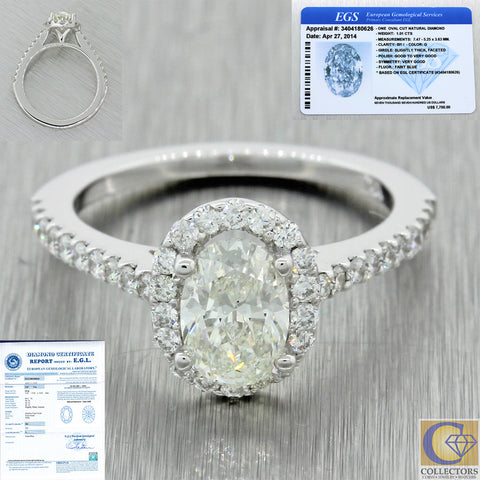 14k Solid White Gold 1.41ctw Diamond Halo Engagement Ring EGL International