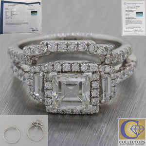 18k White Gold 1.95ctw Diamond Asscher Diamond Wedding Ring Set EGL $13400