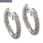 Stunning Ladies Modern 14K White Gold 1.80ctw Diamond Hoop Huggie Earrings