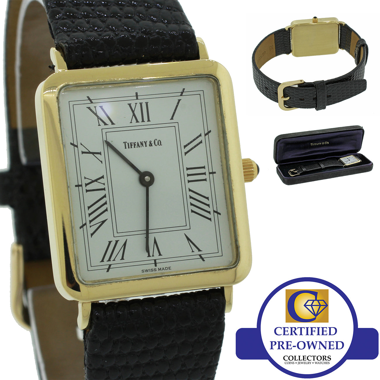 Tiffany & Co. 14K Solid Gold Curved Corner Rectangular Roman Quartz 24mm Watch Box