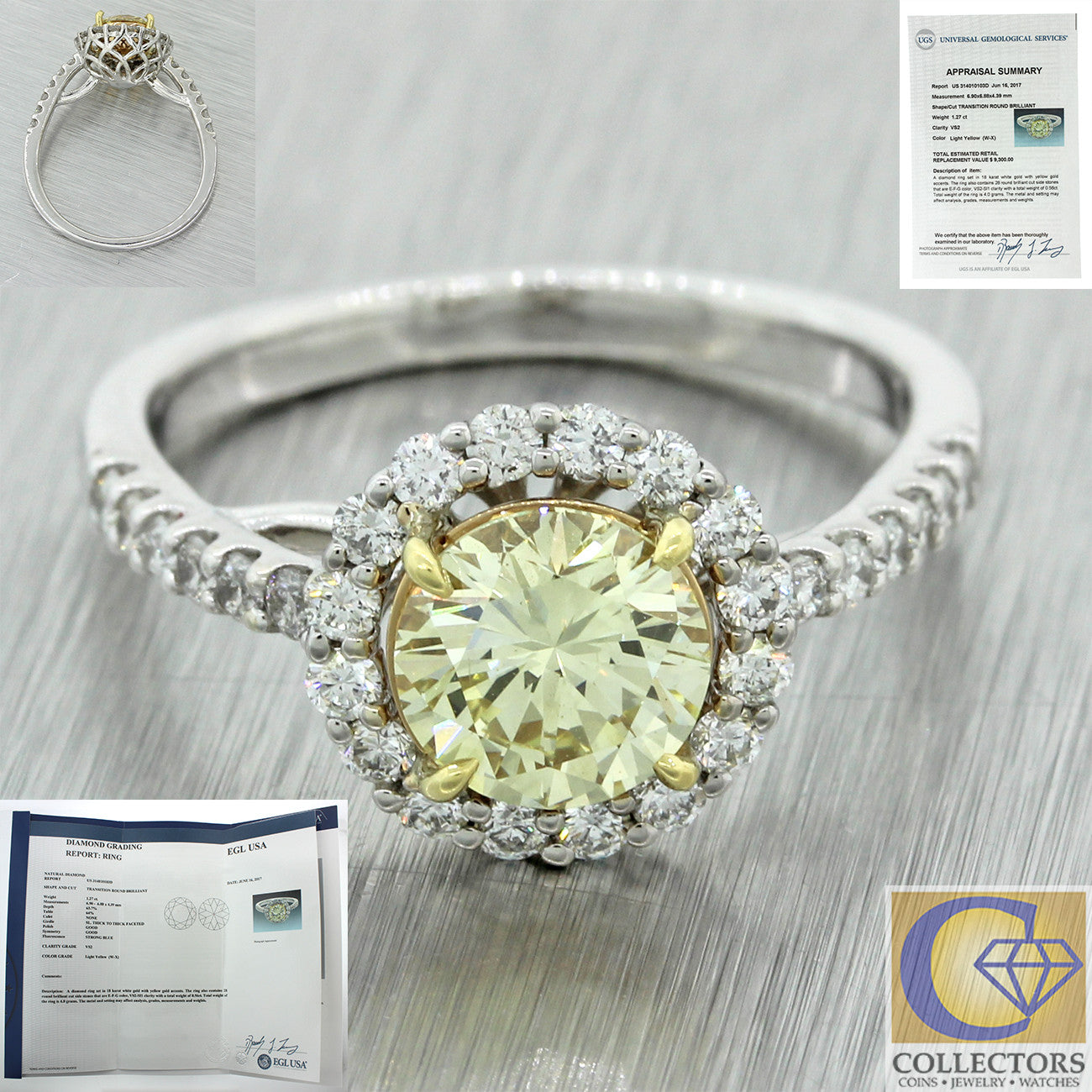 Gorgeous Estate 18k White Gold 1.83ctw Diamond Halo Engagement Ring EGL $9300