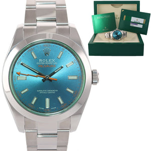 2017 PAPERS Rolex Milgauss Blue Dial Anniversary Green 116400GV Steel Watch Box