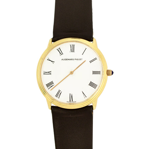 Vintage 1980s Audemars Piguet 18K Yellow Gold White Roman Dial Quartz Watch