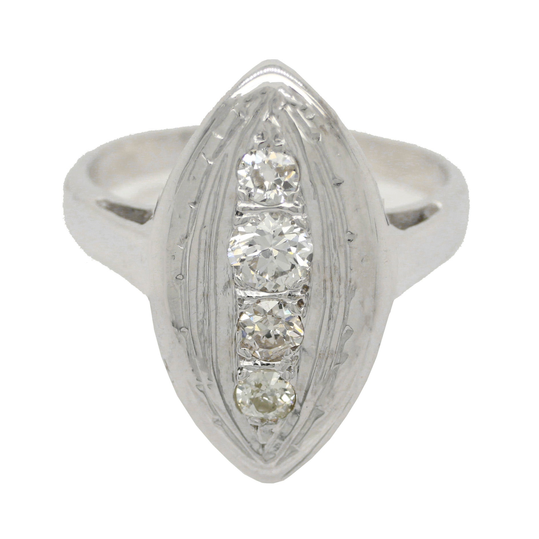 Antique Art Deco 0.35ctw Diamond Marquise Cocktail Ring - 14k White Gold | 4.25