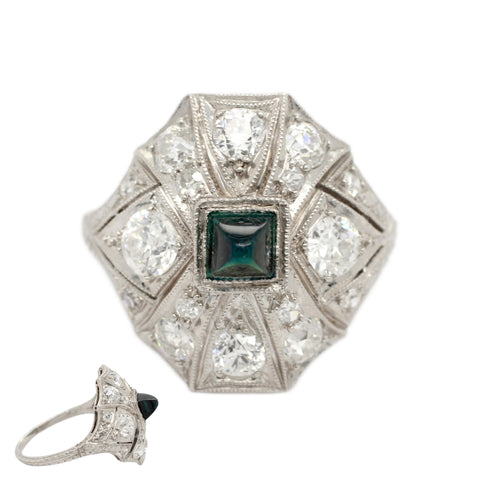 Antique Art Deco 0.40ct Triangle Sapphire & Diamond Cocktail Ring - Platinum