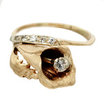 Antique Art Nouveau 0.30ctw Diamond Lily Flower Ring in 14k Yellow Gold