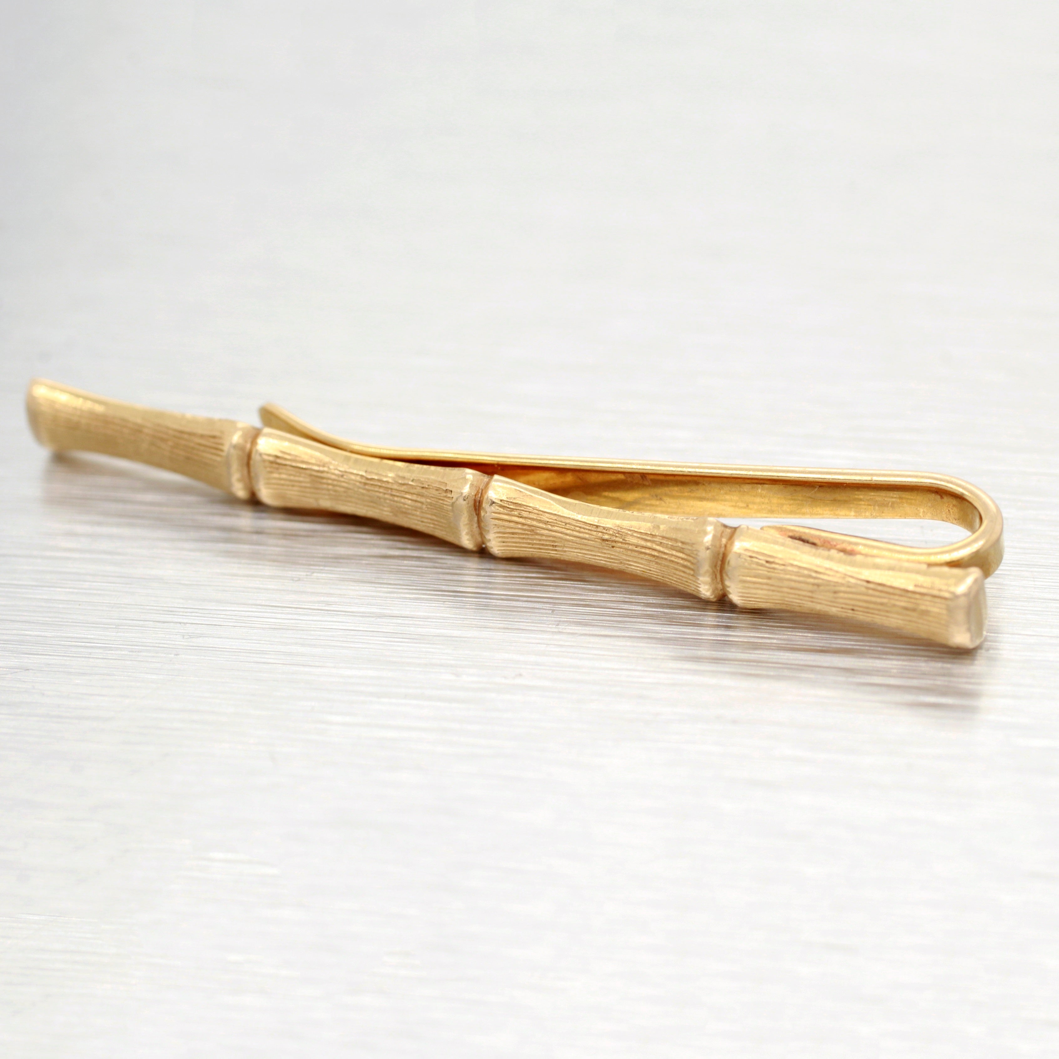 Vintage Solid 14k Yellow Gold Bamboo Style Men's Tie Clip | 1 5/8"
