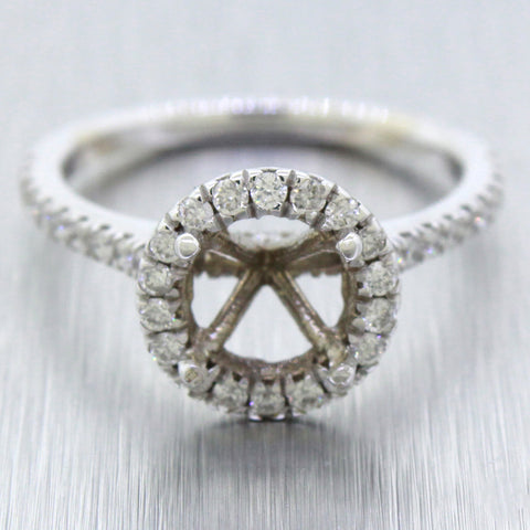 Modern 14k Solid White Gold 1.00ctw Diamond Halo 1.50ct Engagement Ring Mounting