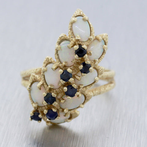 Vintage Estate 14k Solid Yellow Gold 2ctw Opal and Sapphire Cocktail Ring