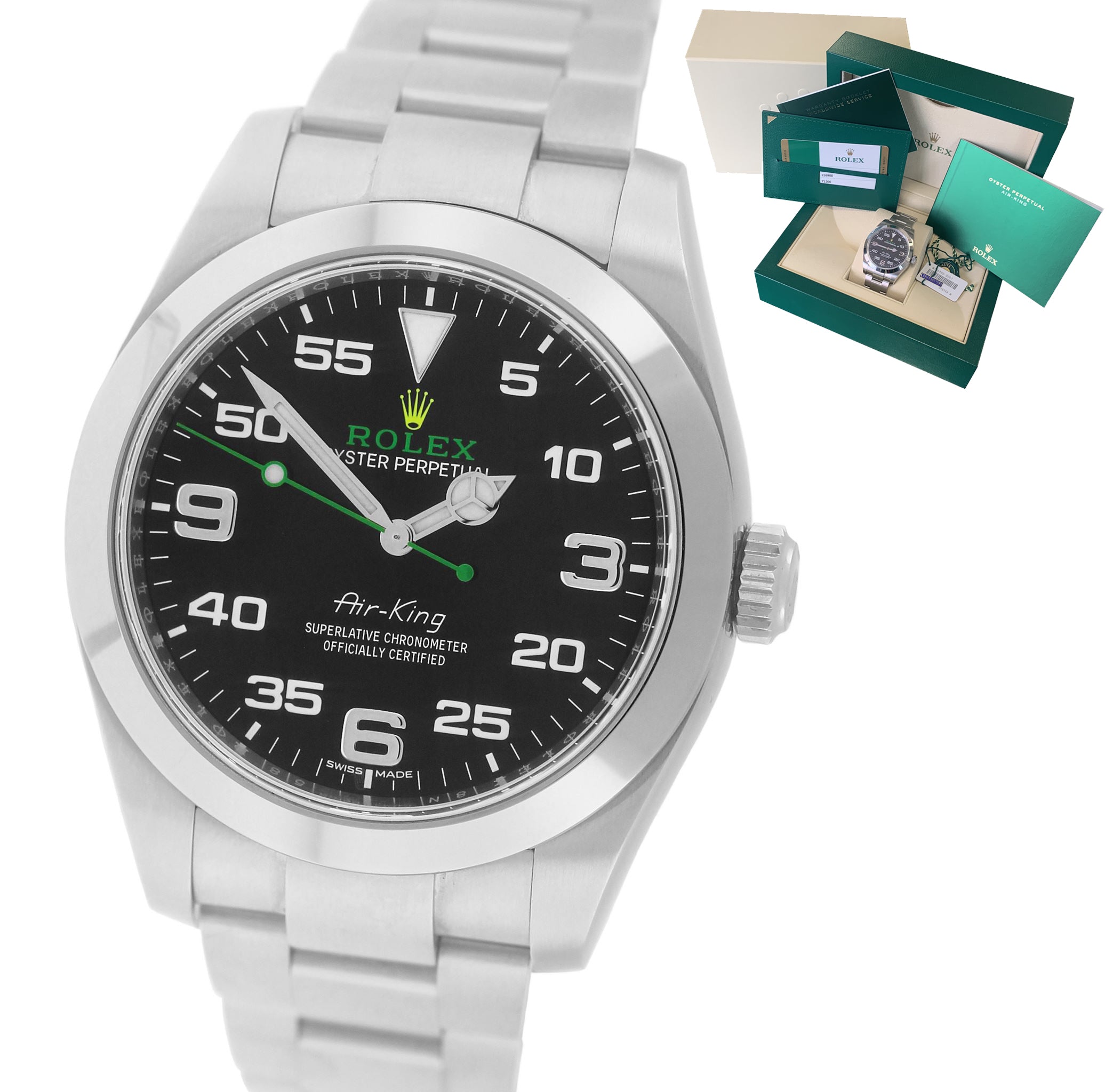 NEW NOVEMBER 2019 Rolex Air-King 40mm Green Black Arabic Stainless 116900 Watch