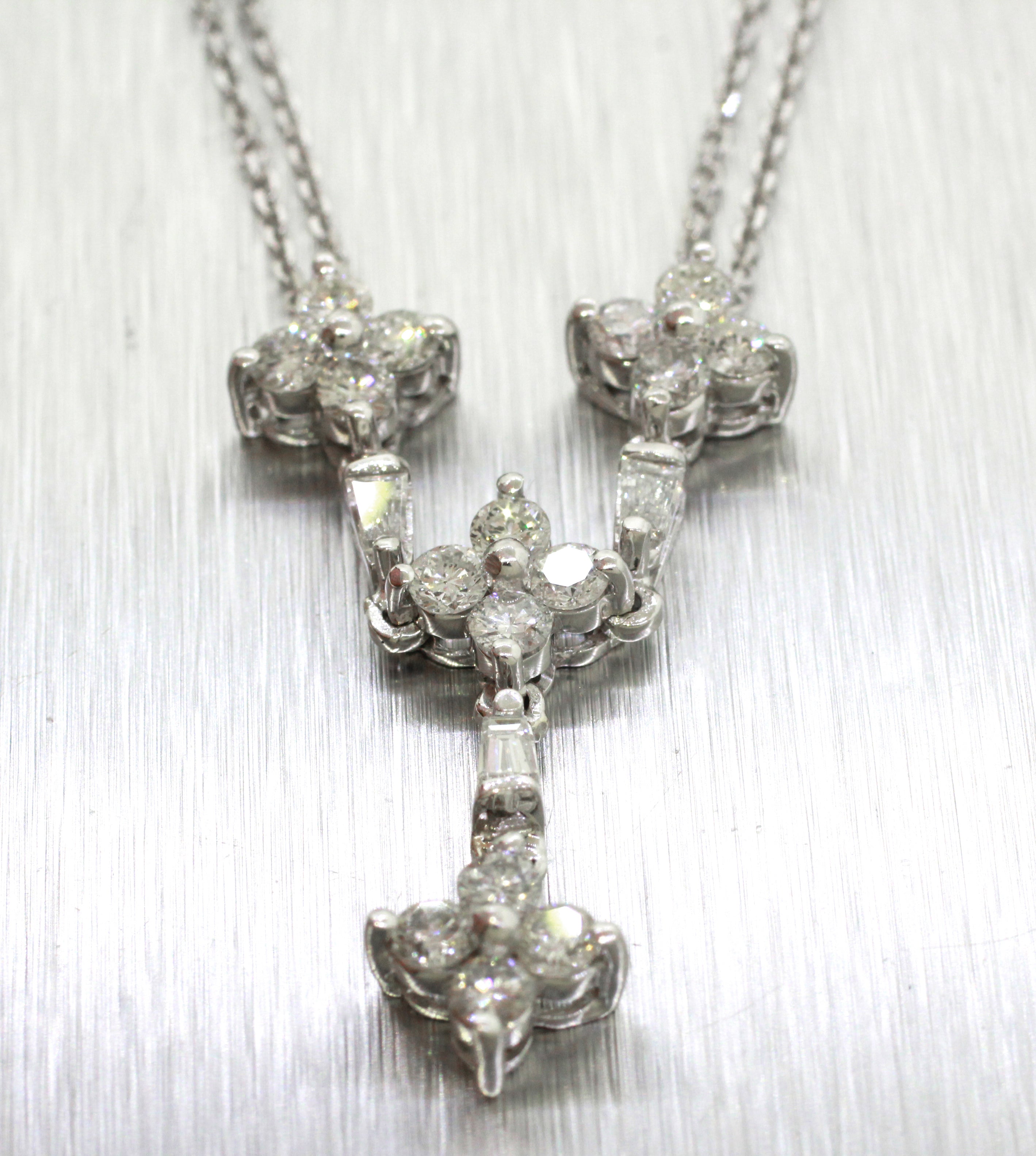 Vintage Estate 14k Solid White Gold 1.65ctw Diamond Drop Pendant Necklace