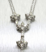 Vintage Estate 14k Solid White Gold 1.65ctw Diamond Drop Pendant Necklace