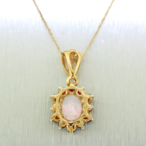 Modern 10k Solid Yellow Gold Created 0.60ct Opal & Garnet Pendant Necklace