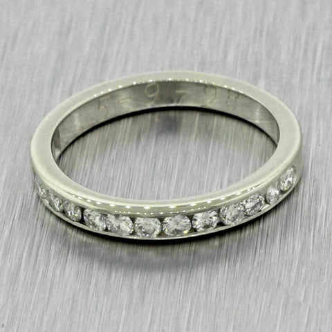 Vintage Estate 14k Solid White Gold 0.65ctw Diamond Wedding Band Ring