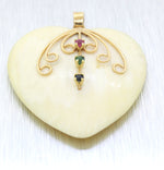 Vintage 14k Solid Yellow Gold Ruby Sapphire & Emerald Creme Heart Pendant